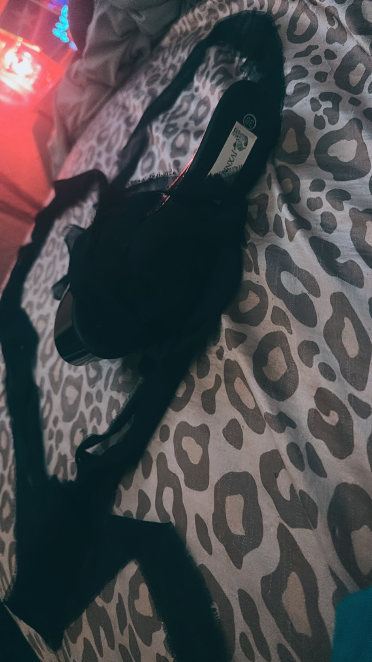 Black Ďistressed Ribbon Pleaser Heels !