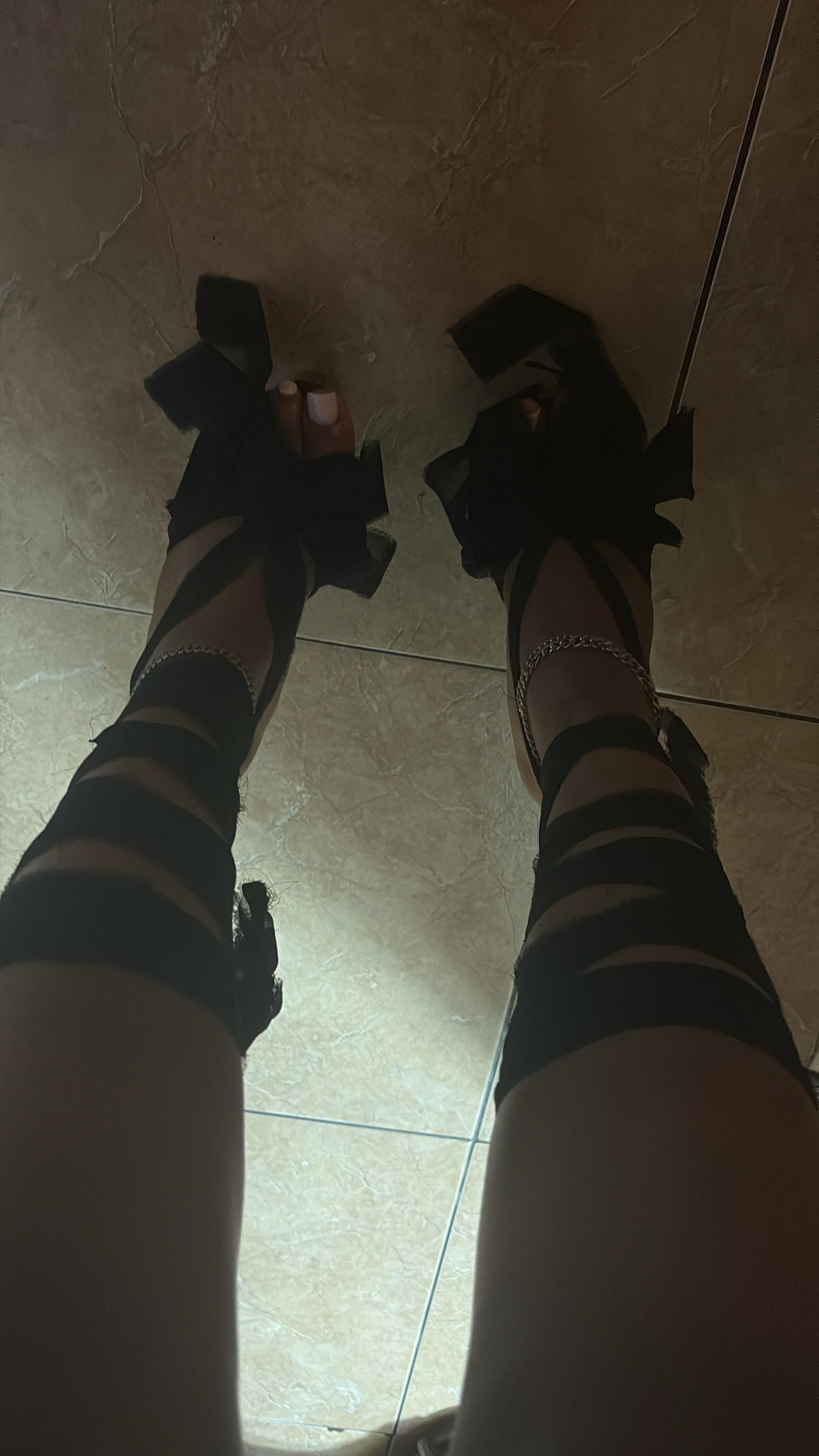 Black Ďistressed Ribbon Pleaser Heels !