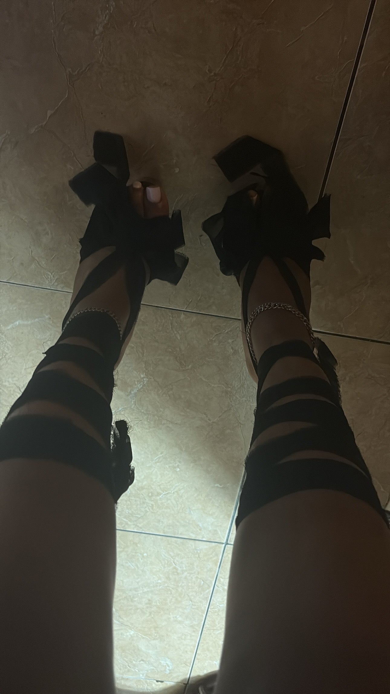 Black Ďistressed Ribbon Pleaser Heels !